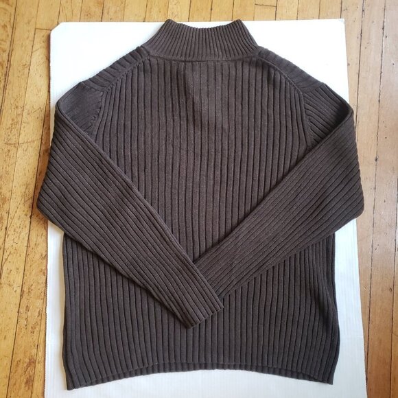 GAP BROWN TAUPY MOCK NECK THICK CABLE LIKE KNIT 3-BUTTON CLOSURE SWEATER… - Picture 4 of 6